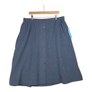 New Draper James Button Front Skirt A-Line Geometric‎ Print Navy Blue XXL